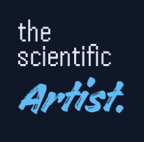 Later overlapping typography crop showing lowercase scientific lettering and blue Artist script